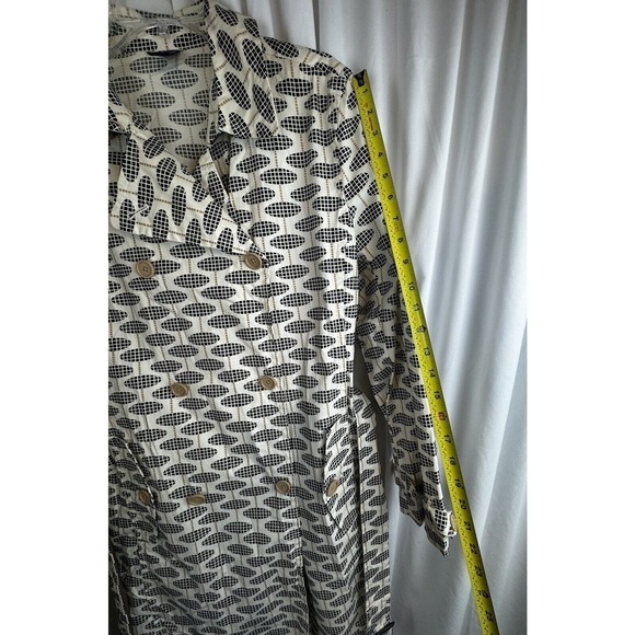 GAP‎ Double Breasted Trench Coat Belted Geo Print Button Up L Chic Vintage 58-02 - Picture 12 of 15